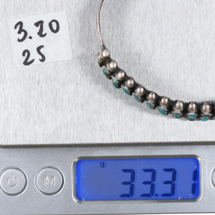 6.5" c1930's Zuni 3 row snake eye turquoise stamped silver cuff bracelet - Estate Fresh Austin