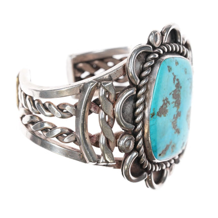 6.5" Heavy c1960's Vintage Navajo silver cuff bracelet with turquoise - Estate Fresh Austin