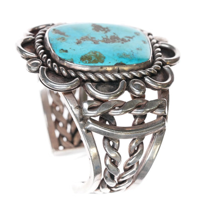 6.5" Heavy c1960's Vintage Navajo silver cuff bracelet with turquoise - Estate Fresh Austin