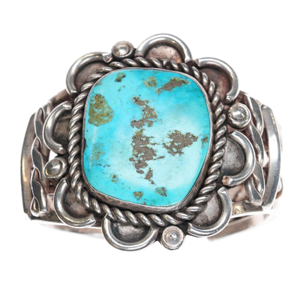 6.5" Heavy c1960's Vintage Navajo silver cuff bracelet with turquoise - Estate Fresh Austin
