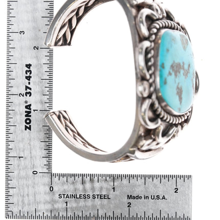 6.5" Heavy c1960's Vintage Navajo silver cuff bracelet with turquoise - Estate Fresh Austin