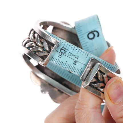 6.5" Heavy c1960's Vintage Navajo silver cuff bracelet with turquoise - Estate Fresh Austin