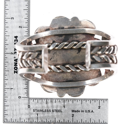 6.5" Heavy c1960's Vintage Navajo silver cuff bracelet with turquoise - Estate Fresh Austin