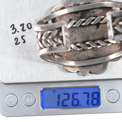 6.5" Heavy c1960's Vintage Navajo silver cuff bracelet with turquoise - Estate Fresh Austin