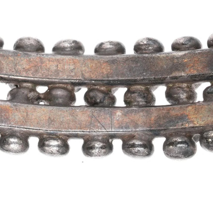 6.25" 1930's Sturdy Zuni sterling silver turquoise 2 row snake eye cuff bracelet - Estate Fresh Austin