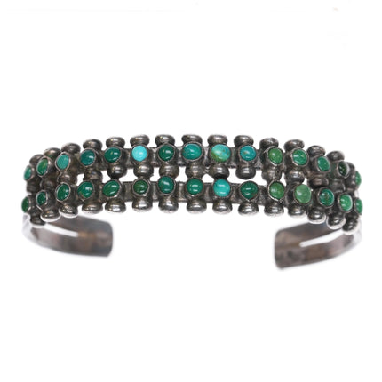 6.25" 1930's Sturdy Zuni sterling silver turquoise 2 row snake eye cuff bracelet - Estate Fresh Austin