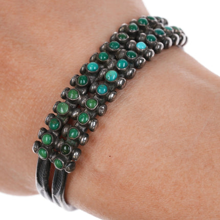 6.25" 1930's Sturdy Zuni sterling silver turquoise 2 row snake eye cuff bracelet - Estate Fresh Austin