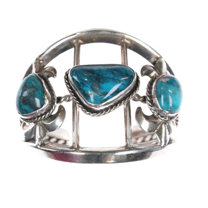 6.25" JT Bisbee Turquoise 3 stone cast sterling silver cuff bracelet - Estate Fresh Austin