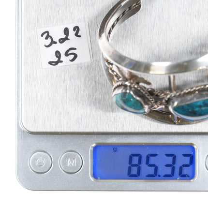 6.25" JT Bisbee Turquoise 3 stone cast sterling silver cuff bracelet - Estate Fresh Austin