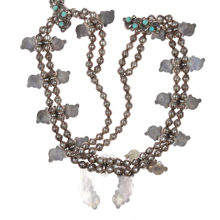 Zuni snake eye turquoise repousse sterling silver squash blossom necklace - Estate Fresh Austin