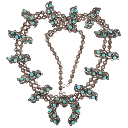 Zuni snake eye turquoise repousse sterling silver squash blossom necklace - Estate Fresh Austin