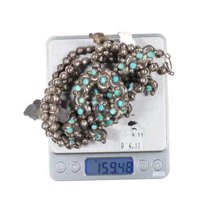 Zuni snake eye turquoise repousse sterling silver squash blossom necklace - Estate Fresh Austin