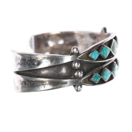 6.25" Jimmie Etsate Zuni Sterling - turquoise channel inlay 2 row cuff bracelet - Estate Fresh Austin