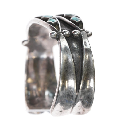 6.25" Jimmie Etsate Zuni Sterling - turquoise channel inlay 2 row cuff bracelet - Estate Fresh Austin