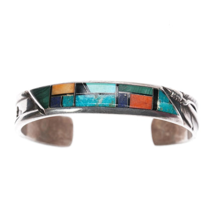 6.625" Pete Sanchez Isleta Pueblo Sterling multi-stone inlay cuff bracelet - Estate Fresh Austin