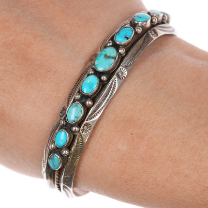 6.375" 30's-40's Navajo silver row cuff bracelet w/stamped carinated sides - Estate Fresh Austin
