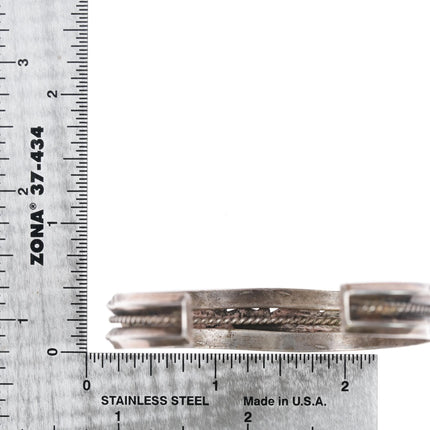 6.375" 30's-40's Navajo silver row cuff bracelet w/stamped carinated sides - Estate Fresh Austin