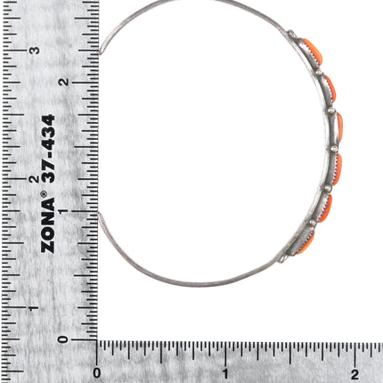 6.25" Vintage Zuni slim silver turquoise needlepoint cuff bracelet - Estate Fresh Austin