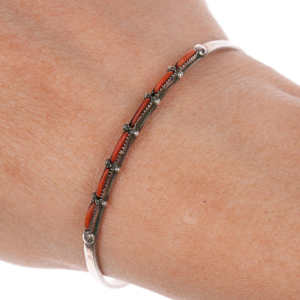 6.25" Vintage Zuni slim silver turquoise needlepoint cuff bracelet - Estate Fresh Austin