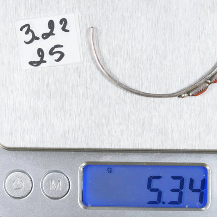 6.25" Vintage Zuni slim silver turquoise needlepoint cuff bracelet - Estate Fresh Austin