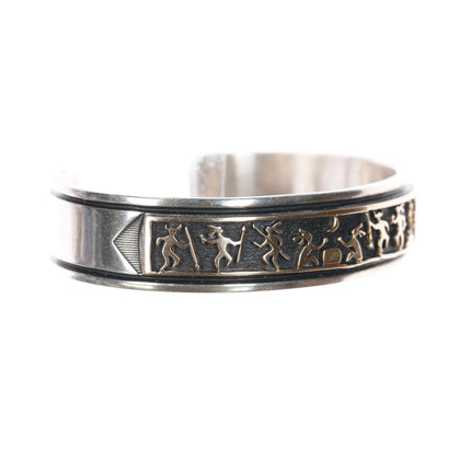 7" Julius Yazzie Navajo for MM Rogers 14k/Sterling storyteller cuff bracelet - Estate Fresh Austin