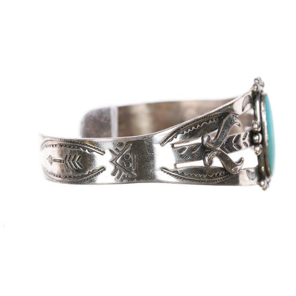 6.375" Vintage Bell Trading post sterling cuff bracelet w/long turquoise - Estate Fresh Austin