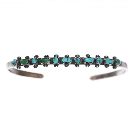 6.12" 30's-40's Zuni Silver Dot dot Dash turquoise row cuff bracelet - Estate Fresh Austin
