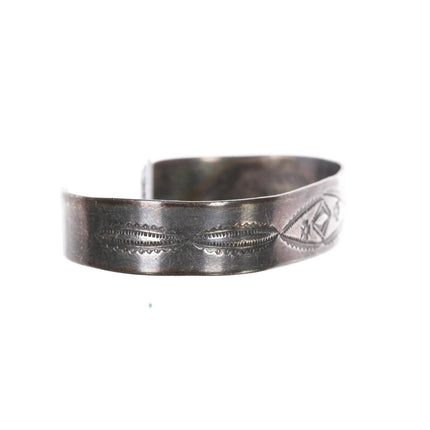 6.5" c1940's Navajo silver heavily stamped cuff bracelet thunderbirds - Estate Fresh Austin