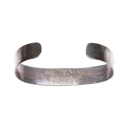 6.5" c1940's Navajo silver heavily stamped cuff bracelet thunderbirds - Estate Fresh Austin