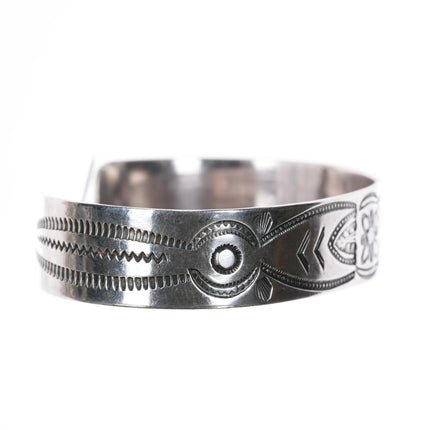 6.5" c1940's Navajo silver heavily stamped cuff bracelet - Estate Fresh Austin