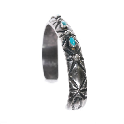 6.5" 30's-40's Navajo silver 3 stone turquoise cuff bracelet - Estate Fresh Austin