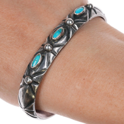 6.5" 30's-40's Navajo silver 3 stone turquoise cuff bracelet - Estate Fresh Austin