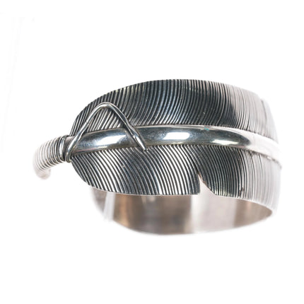 7" Vintage Navajo silver feather cuff bracelet - Estate Fresh Austin