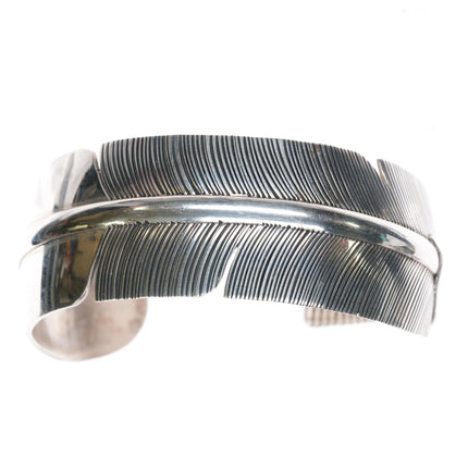 7" Vintage Navajo silver feather cuff bracelet - Estate Fresh Austin