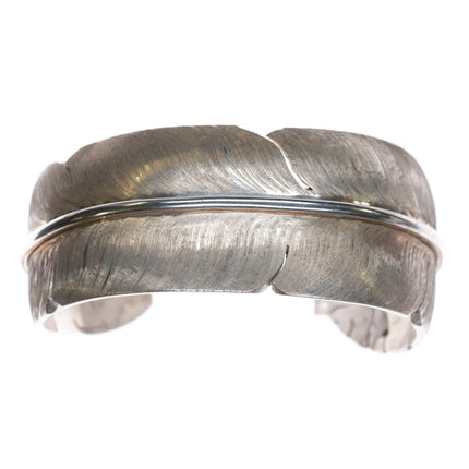 6.25" Michael Kirk Navajo silver feather cuff bracelet sterling - Estate Fresh Austin