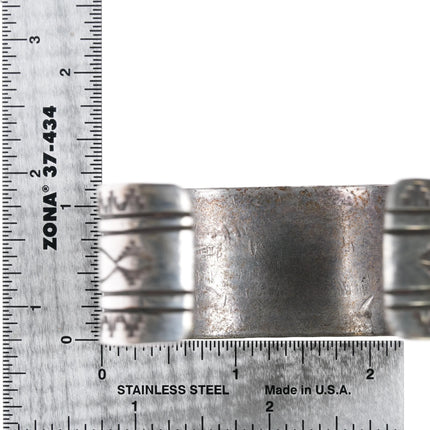 7" c1950's Navajo heavily stamped silver wide band cuff bracelet - Estate Fresh Austin