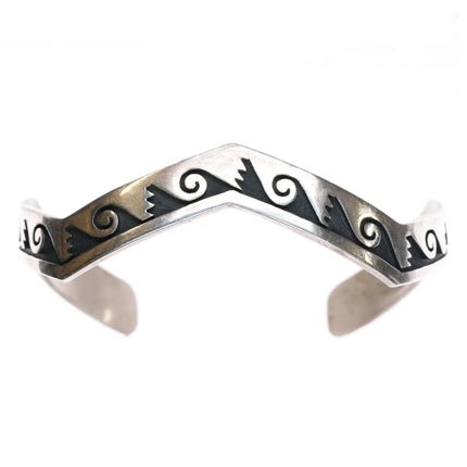 7" Stacey Josytewa Hopi Overlay cuff bracelet sterling silver - Estate Fresh Austin