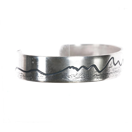 6.625" Vintage southwestern sterling mountain range desert cuff bracelet - Estate Fresh Austin