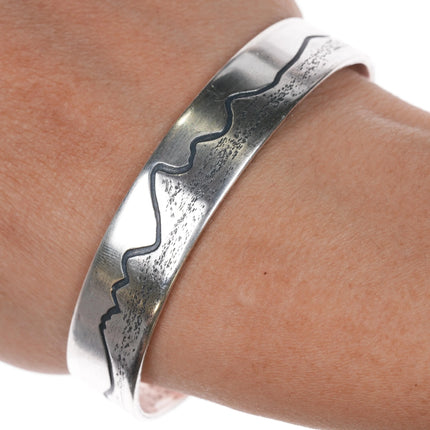 6.625" Vintage southwestern sterling mountain range desert cuff bracelet - Estate Fresh Austin