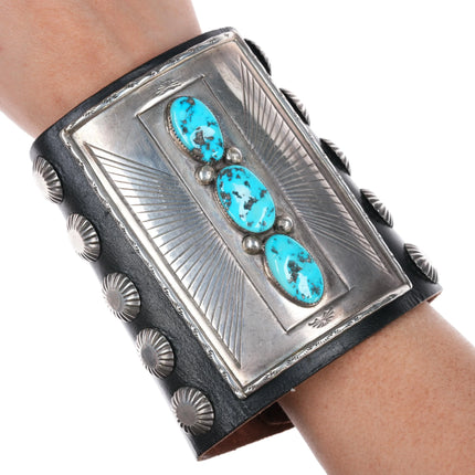8" Vintage Ketoh Bowguard silver and turquoise bracelet - Estate Fresh Austin