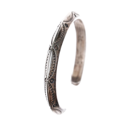 6.12" vintage Navajo heavily stamped carinated silver cuff bracelet - Estate Fresh Austin