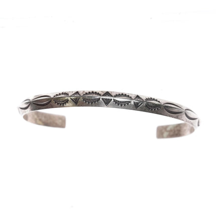 6.5" vintage Navajo heavily stamped carinated silver cuff bracelet - Estate Fresh Austin