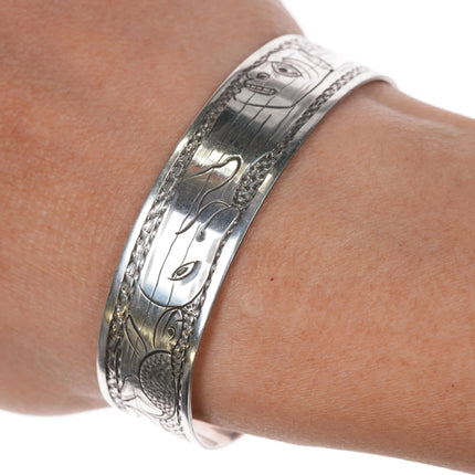 6.25" c1950's Haida silver hand carved cuff bracelet very detailed. - Estate Fresh Austin