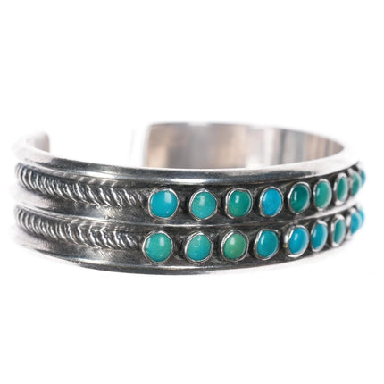 6.25" 30's-40's 2 Row Snake eye turquoise stamped rope side silver cuff bracelet - Estate Fresh Austin