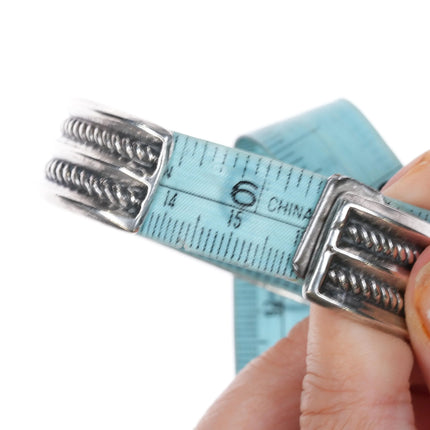 6.25" 30's-40's 2 Row Snake eye turquoise stamped rope side silver cuff bracelet - Estate Fresh Austin