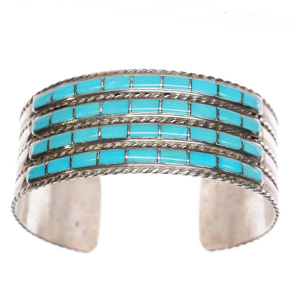 6.12" Jessica Chavez Zuni sterling turquoise inlay 4 row cuff bracelet - Estate Fresh Austin