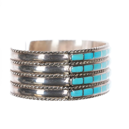 6.12" Jessica Chavez Zuni sterling turquoise inlay 4 row cuff bracelet - Estate Fresh Austin