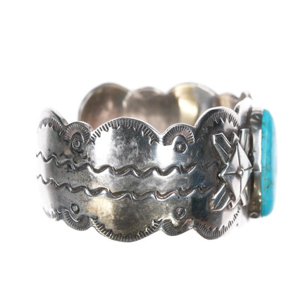 7" M Guerro Navajo silver and turquoise heavy cuff bracelet - Estate Fresh Austin