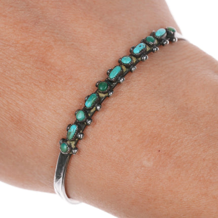 6" 30's-40's Zuni Silver Dot dot Dash turquoise row cuff bracelet - Estate Fresh Austin
