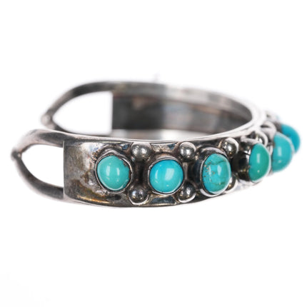 6.25" Vintage Native American silver bulbous turquoise row cuff bracelet - Estate Fresh Austin